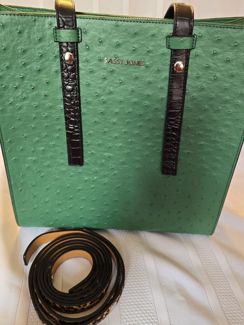 Sassy Jones Carmen Ostrich - Embossed Green Tote